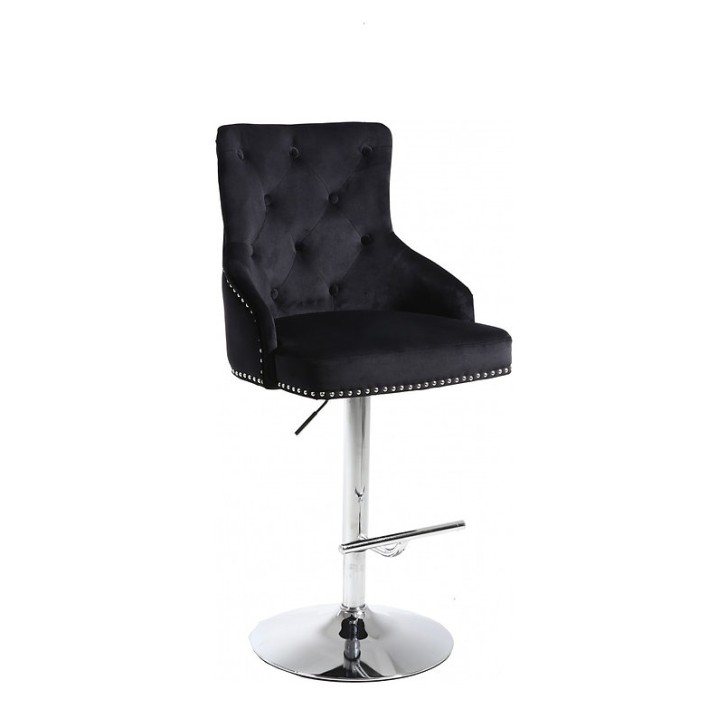 Plush Black Velvet Bar Stool