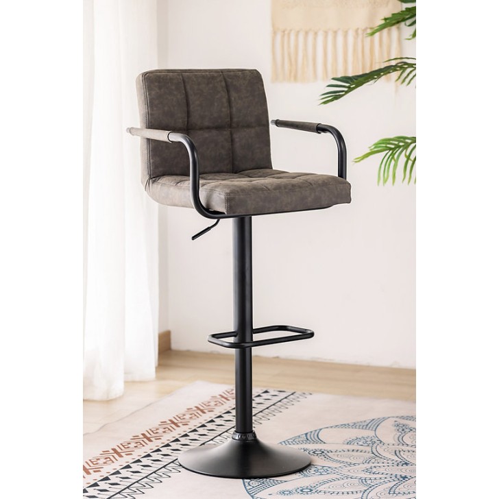 Grey PU Mechanical 360-Degree Swivel Bar Stool