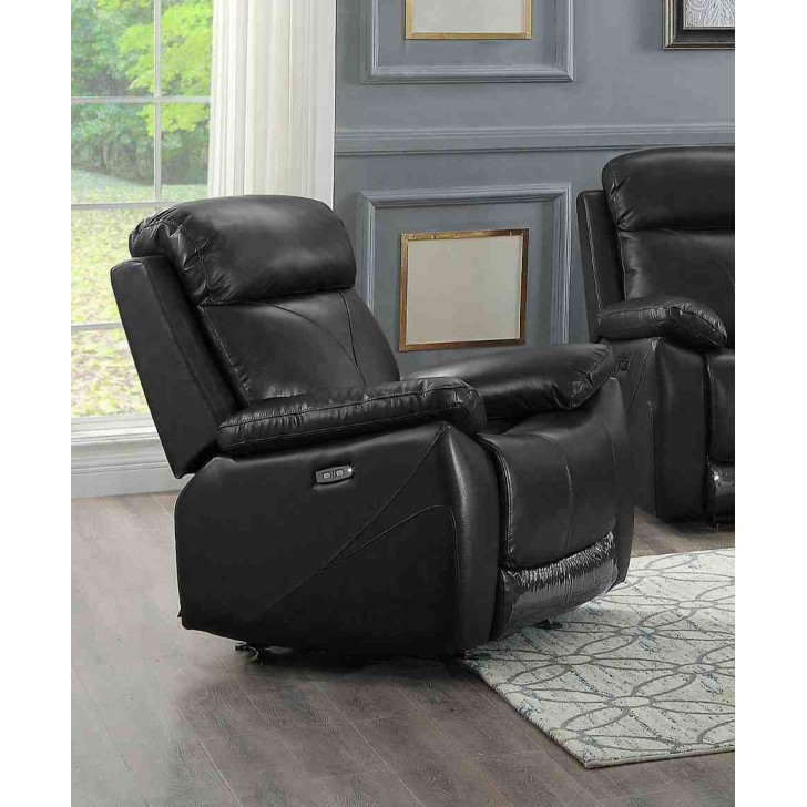 Black Genuine Leather Power Recliner Chair