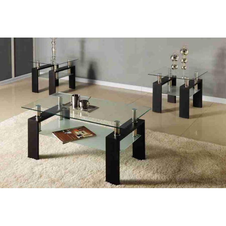 3pc Clear Top Glass Coffee Table Set