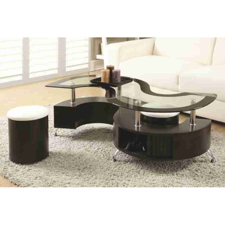 Tempered Glass Coffee Table with 2 Stools