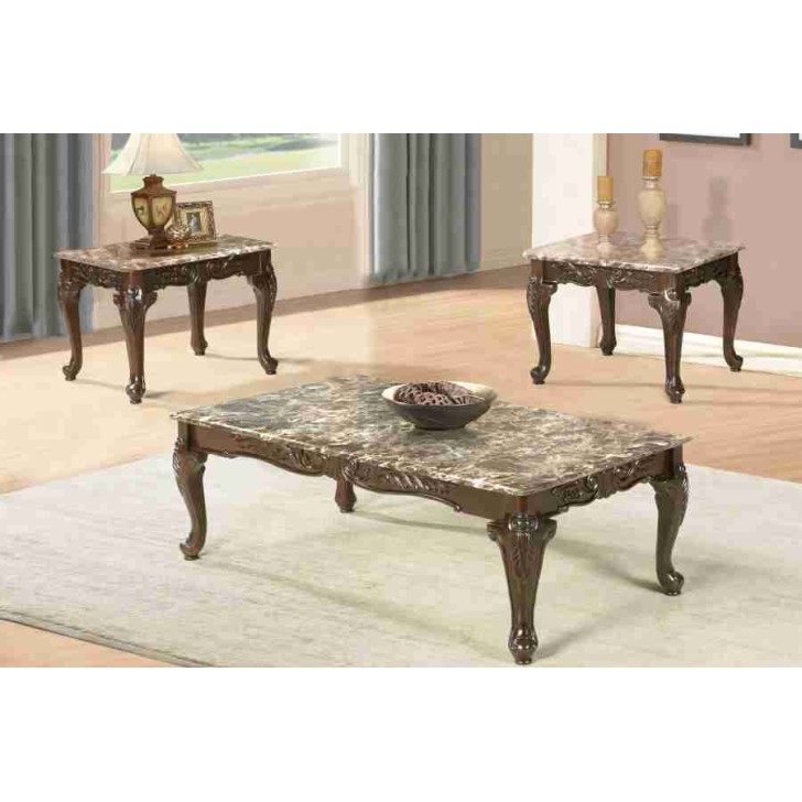Walnut color with Light Brown Marble 3p Coffee Table