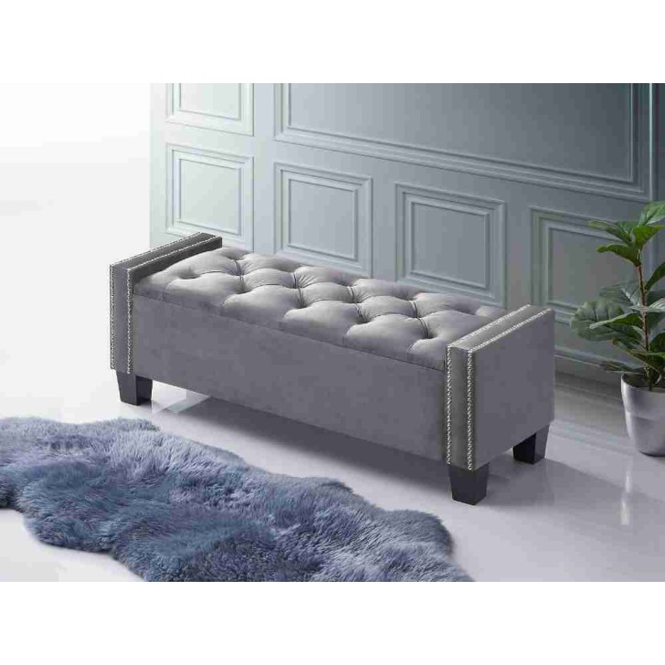 Grey Velvet Storage Bench