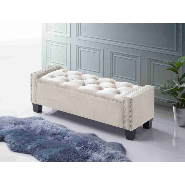 Creme Velvet Storage Bench