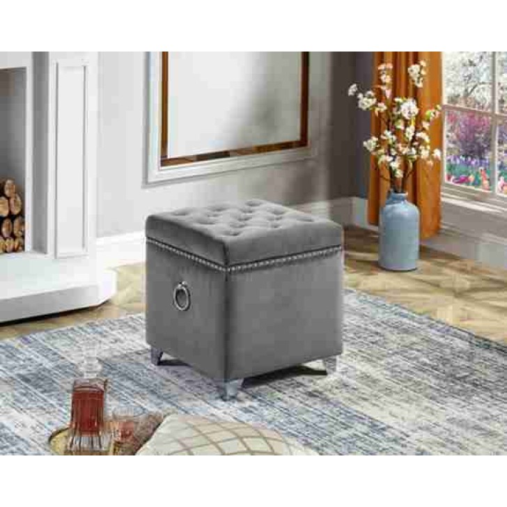 Grey Velvet Storage Ottoman
