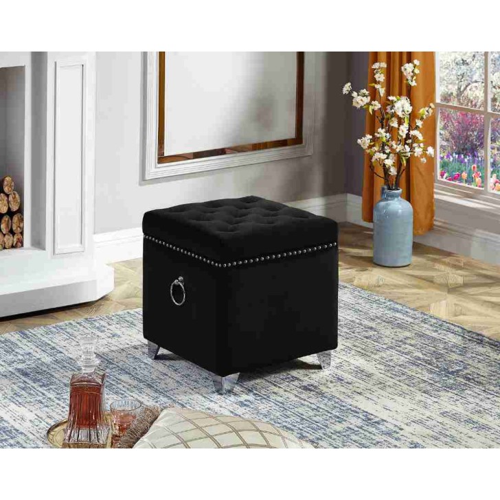 Black Velvet Storage Ottoman