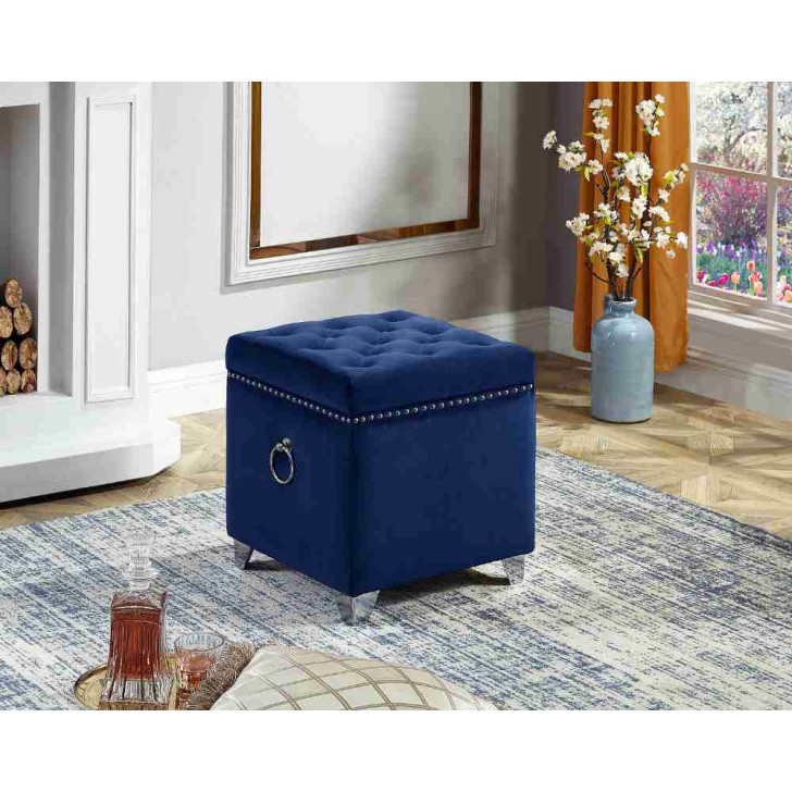 Blue Velvet Storage Ottoman