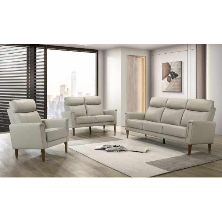 Sleek Modern Leather Sofa Set – Light Grey