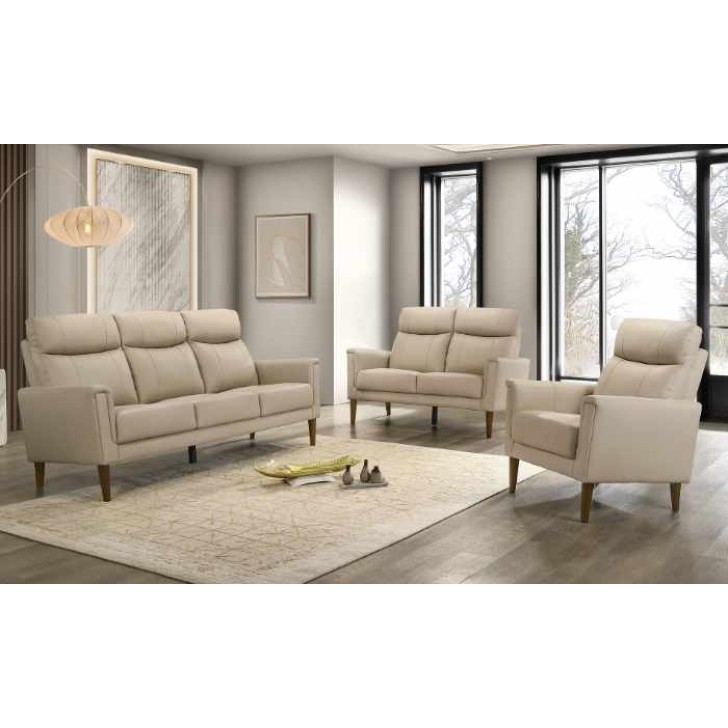 Sleek Modern Leather Sofa Set -Cream Beige Leather