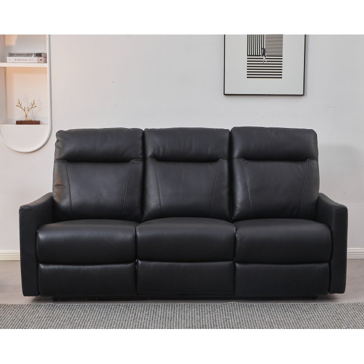 2pc Soft Black Leather Match Power Recliner Set 