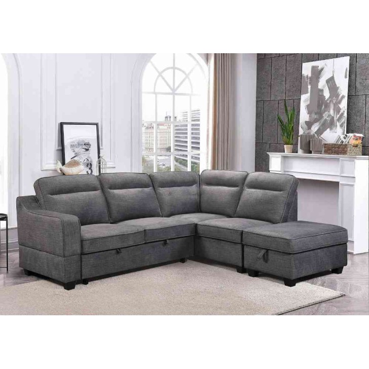 Soft Grey Fabric RHF Sofa Bed Sectional