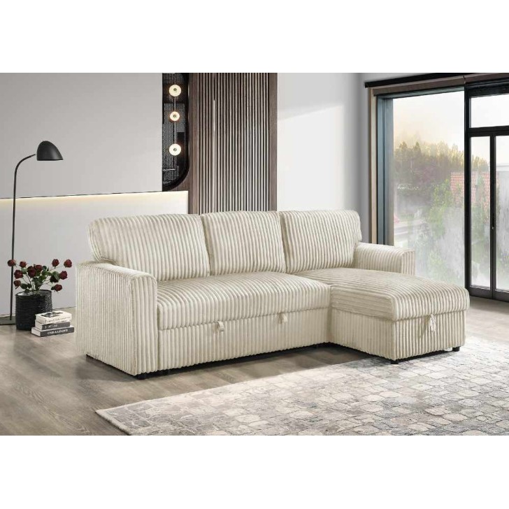 Reversible Chaise Sofa Bed Sectional – Storage – Cream Corduroy