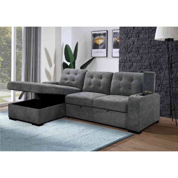 LHF Soft Grey Fabric  Sofa Bed Sectional