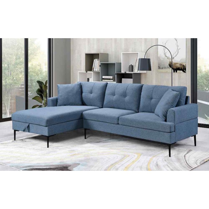 LHF Soft Blue Fabric Sectional Sofa