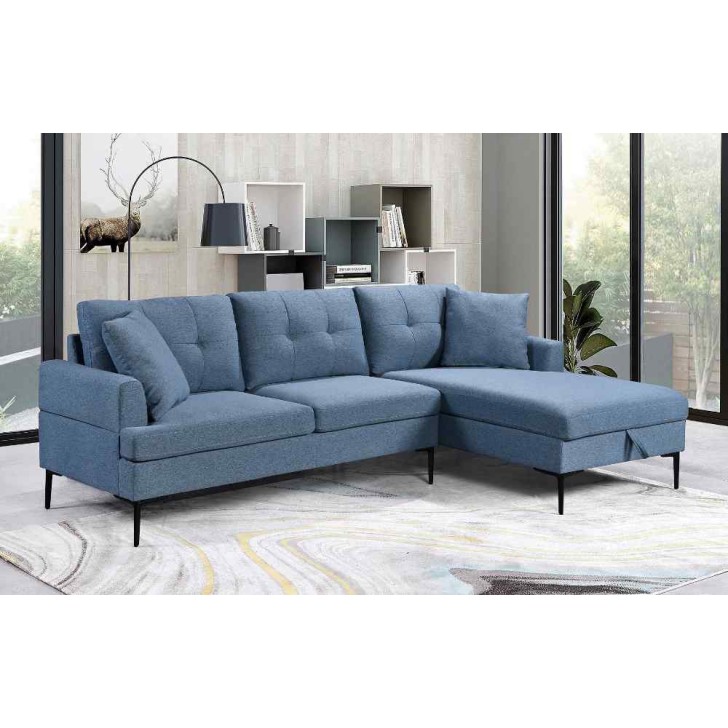 RHF Soft Blue Fabric Sectional Sofa
