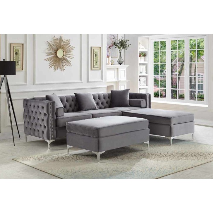 Grey Velvet Reversible Sofa Sectional