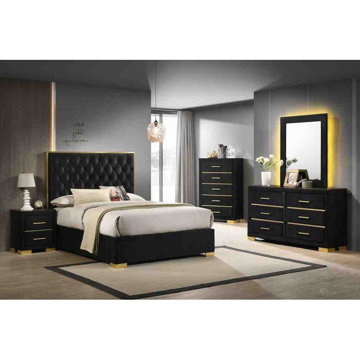 Black Velvet Tropical Wood Bedroom Set 
