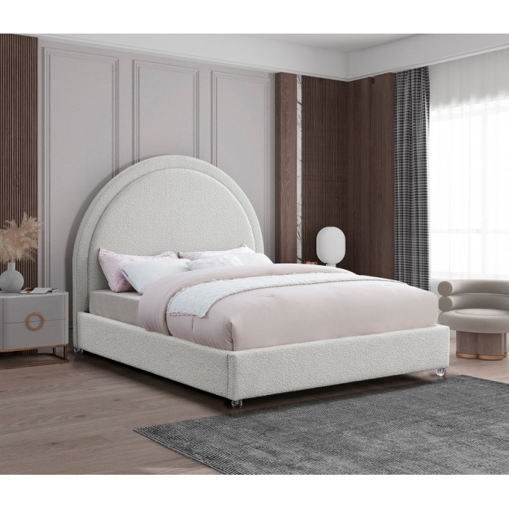 Cream Boucle Fabric Bed