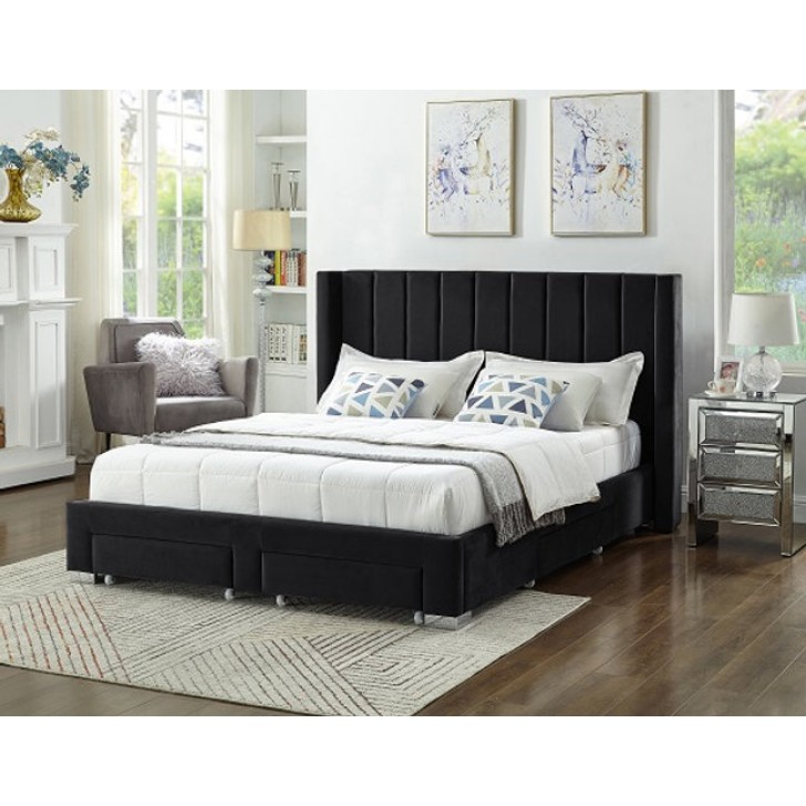 Black Velvet Fabric Wing Bed