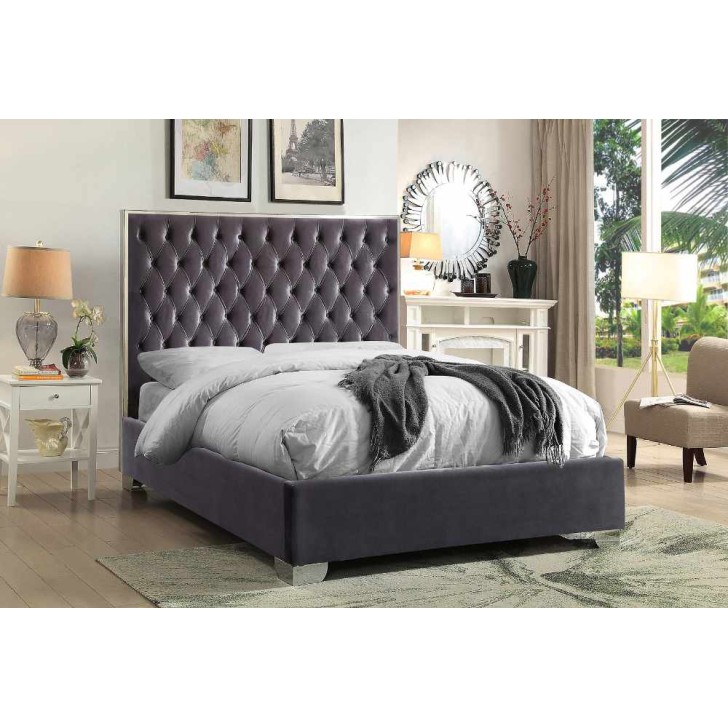 Grey Velvet Fabric Bed