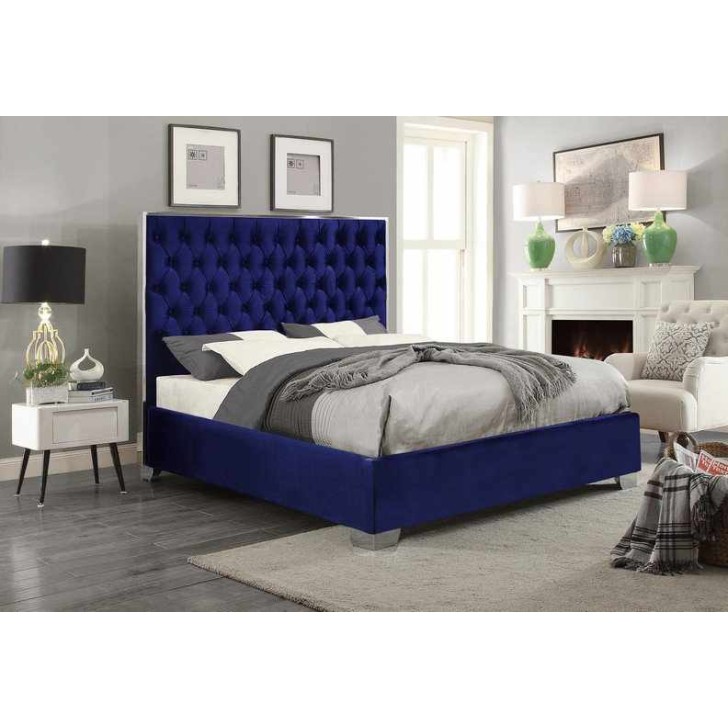 Blue Velvet Fabric Bed