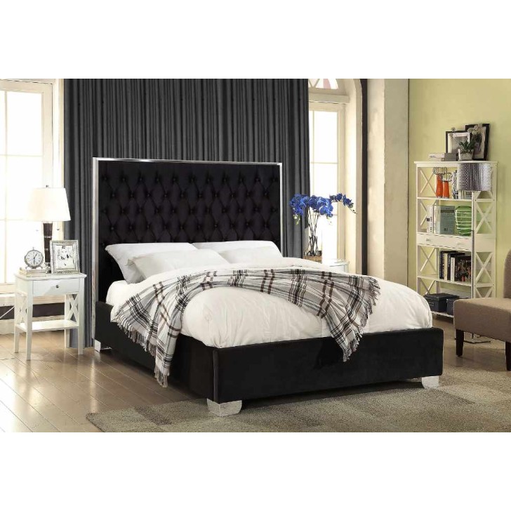 Black Velvet Fabric Bed