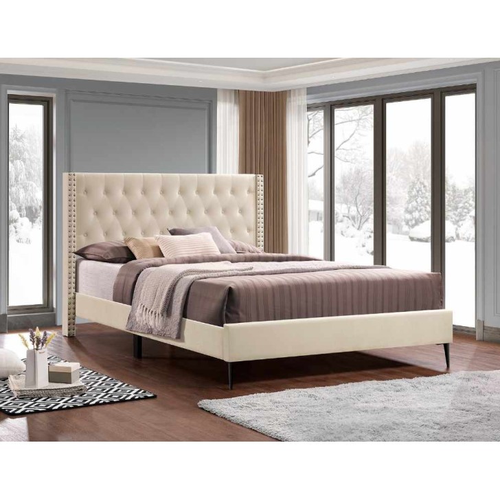 Crème Velvet Fabric Bed