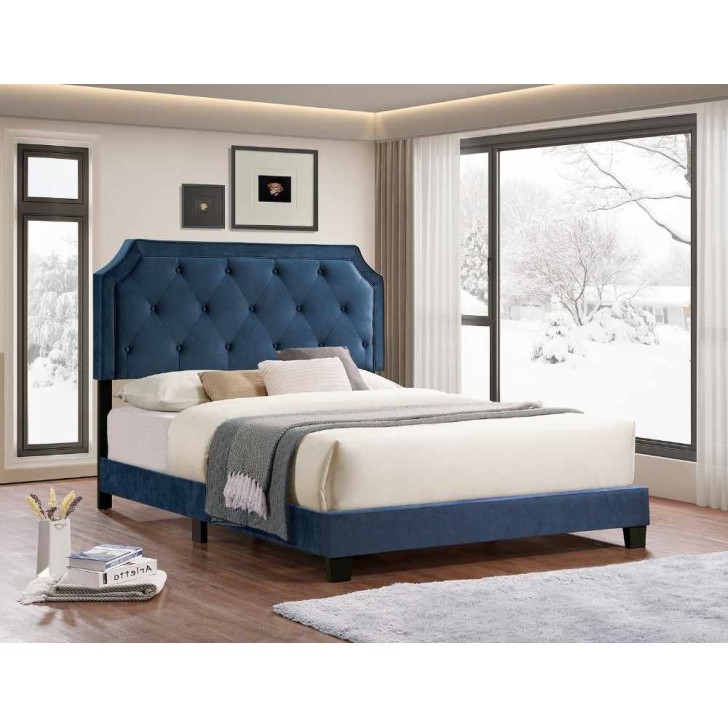 Blue Velvet Fabric Bed