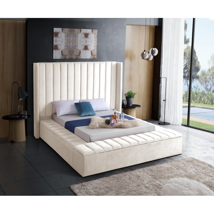 Creme Velvet Fabric Bed 