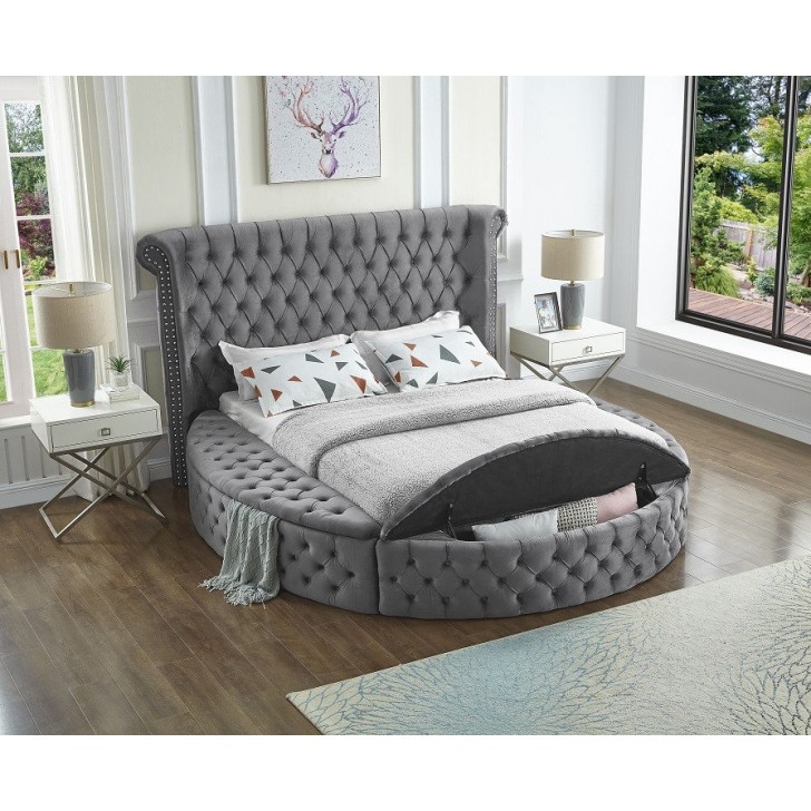 Grey Velvet Fabric Bed 