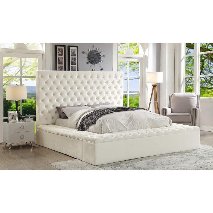 Crème Velvet Fabric Bed