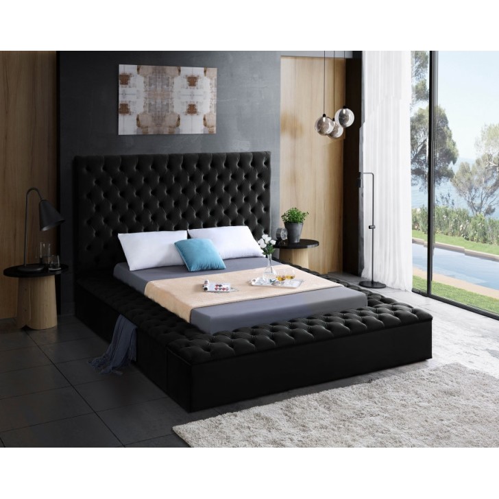 Black Velvet Fabric Bed