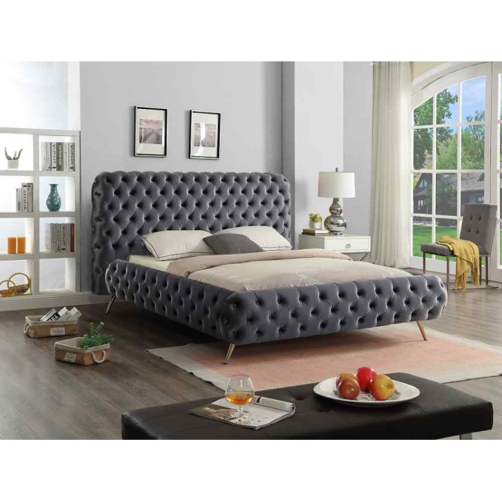 Grey Velvet Fabric Bed 