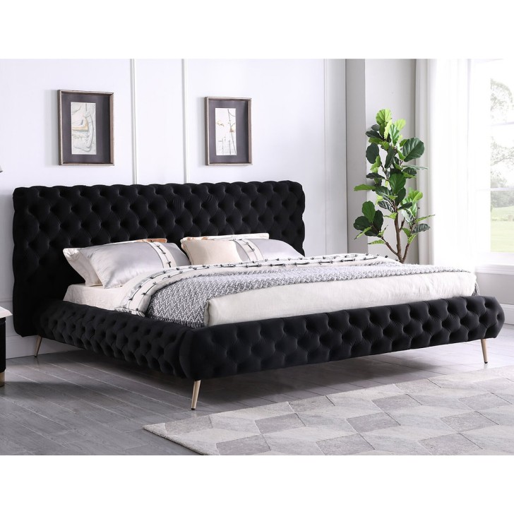 Black Velvet Fabric Bed