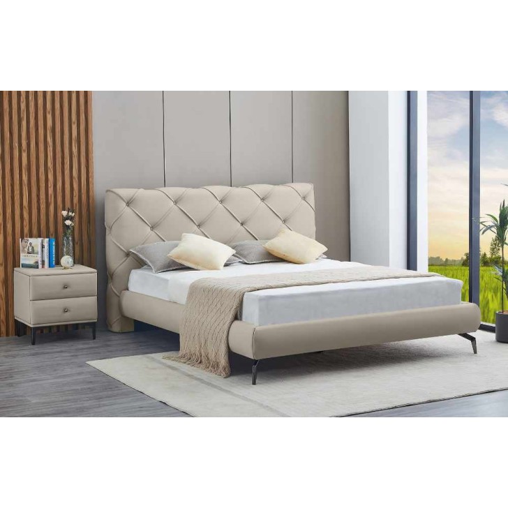 Soft Touch Grey Fabric Crème PU Bed