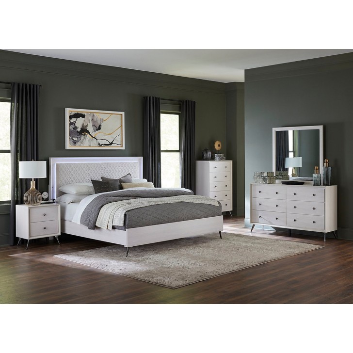 White Finish LED Touch Light Bedroom Set