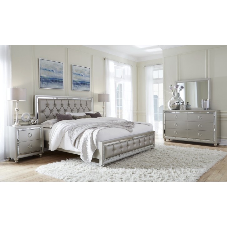 Silver Finish Mirror Accents Bedroom Set