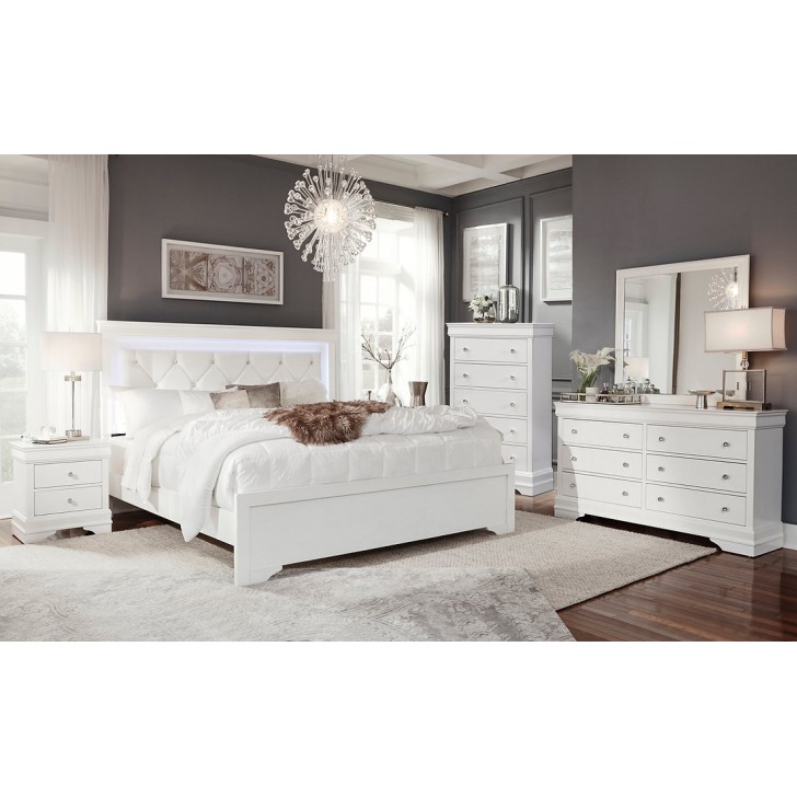 Metallic White Finish With LED Touch Lights Bedroom Set