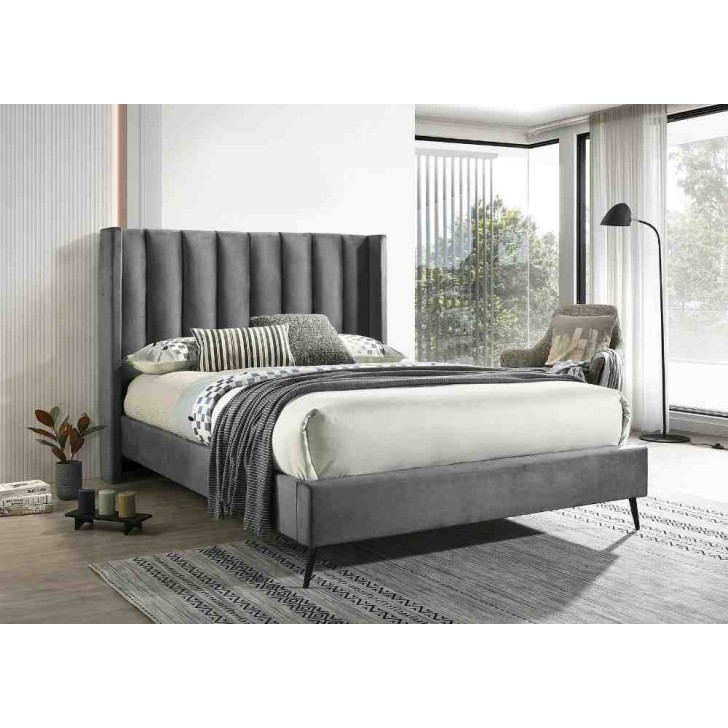  Grey Velvet  Deep Vertical Tufting Bed