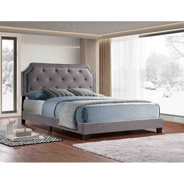 Grey/Blue/Black Velvet Diamond Pattern Button Tufting Bed