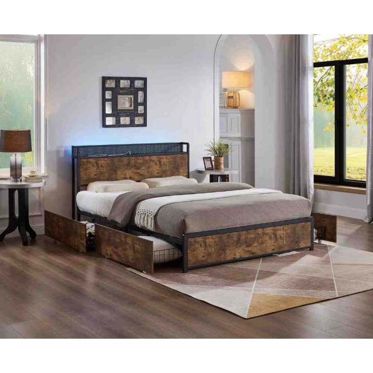 LED Lights Wood Bed
