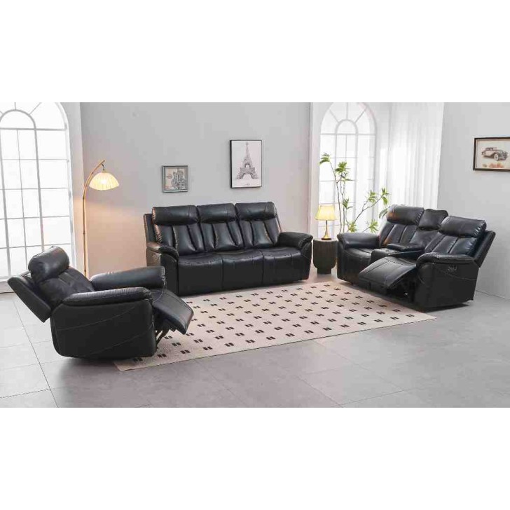 3Pc Soft Black Leather Air Dual-Power Recliner Set