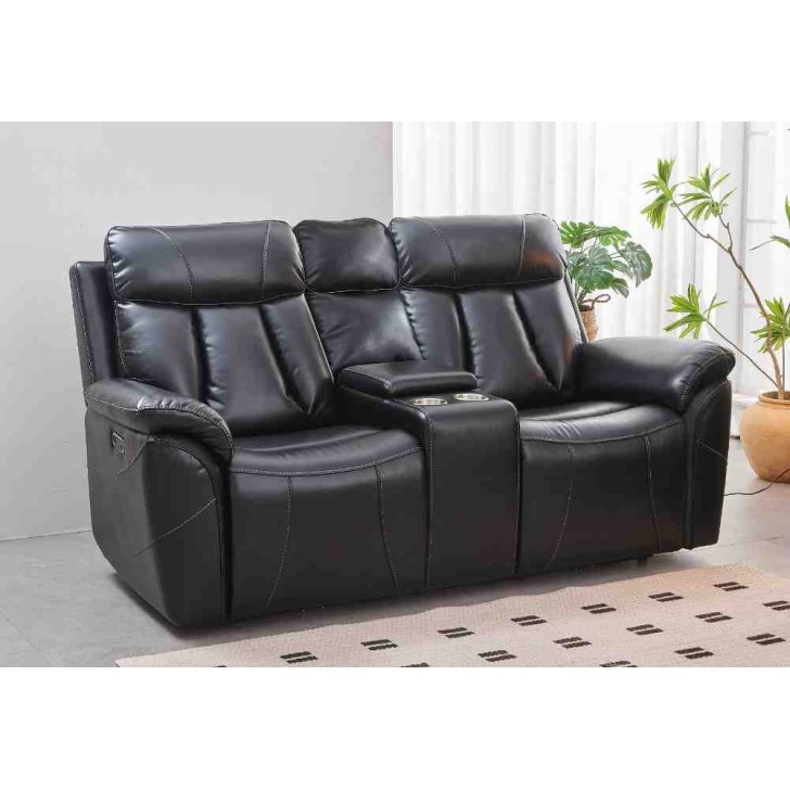Soft Black Leather Air Dual-Power Recliner Love Seat