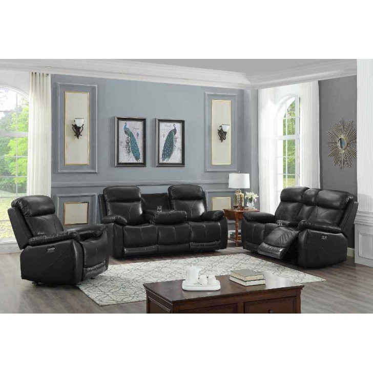 3pc  Black Genuine Leather/Match Power Recliner Set 