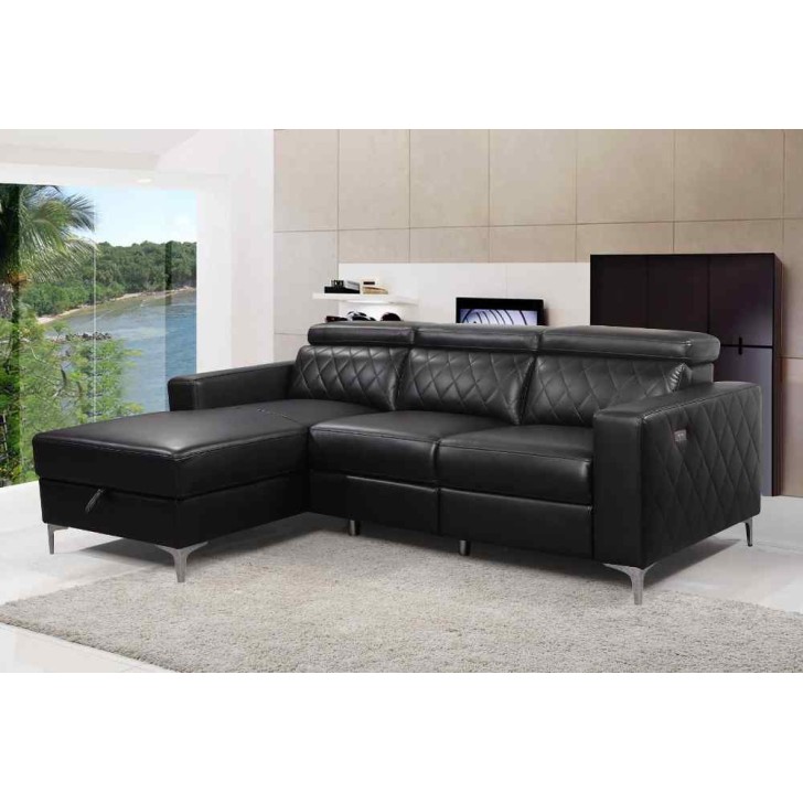 Black Leather Gel LHF Sofa Sectional with Power Recliner