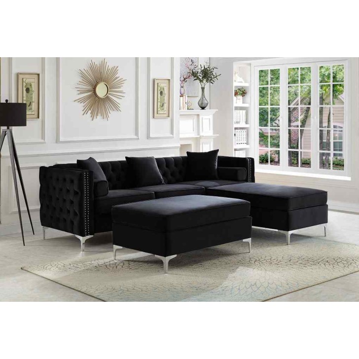 Black Velvet Reversible Sofa Sectional