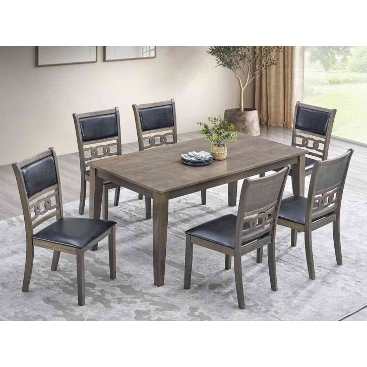 7Pc Grey Wood Dining Table Set