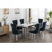7Pc Ceramic Marble Top Dining Table Set With Creme Velvet Chair 