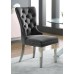 7Pc Ceramic Marble Top Dining Table Set With Grey Velvet Chair 