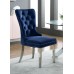 7Pc Ceramic Marble Top Dining Table Set With Blue Velvet Chair 